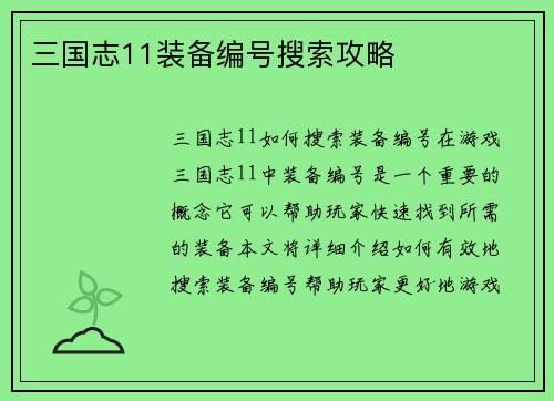 三国志11装备编号搜索攻略